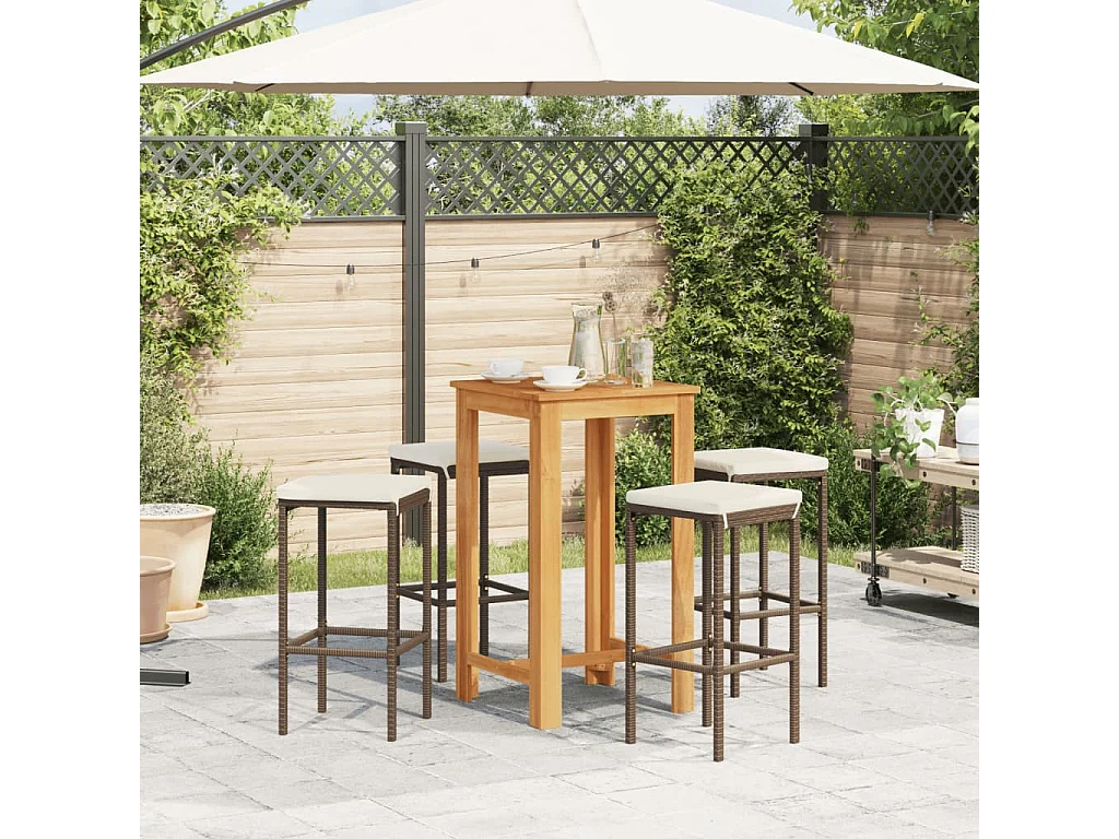 Ensemble de bar de jardin 5 pcs marron bois massif acacia rotin
