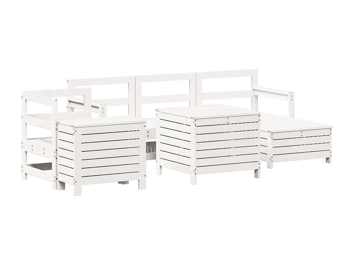 Set Divani da Giardino 7 pz Bianco in Legno Massello di Pino