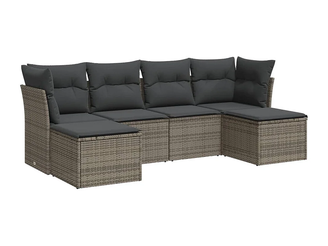 Salon de jardin 6 pcs avec coussins gris résine tressée