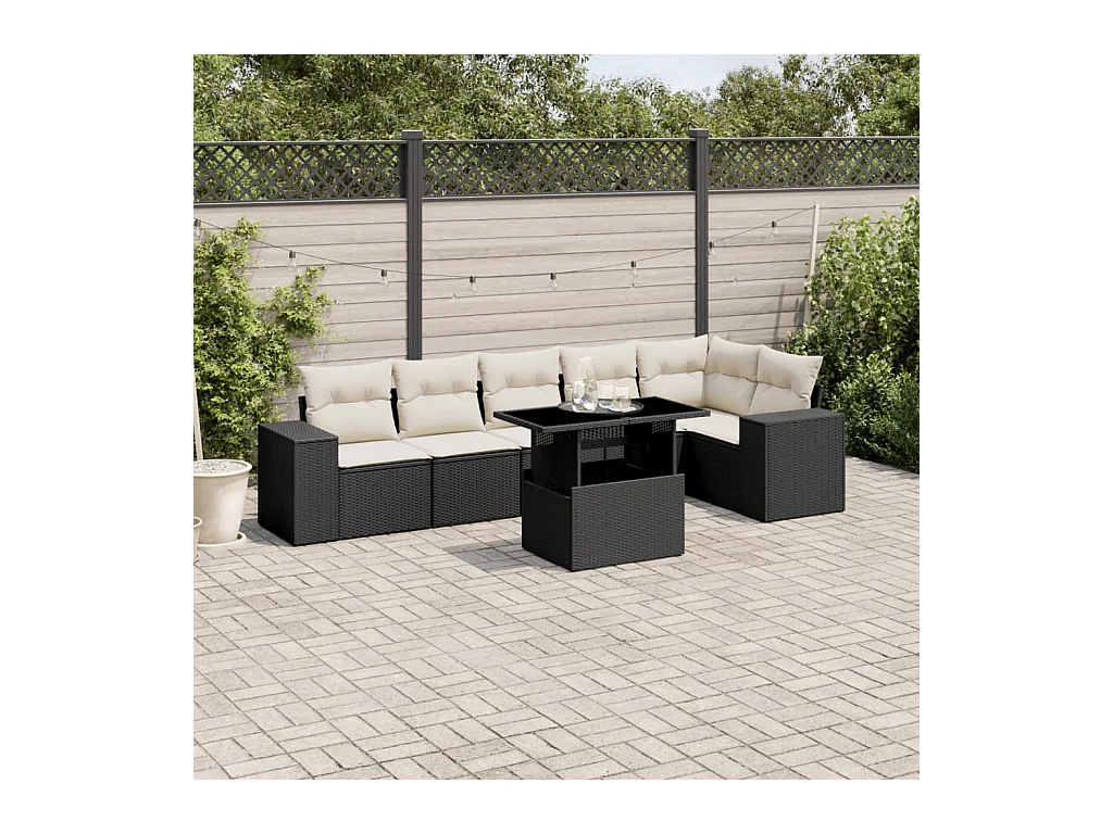 Set de sofás de jardín 7 pzas con cojines ratán sintético negro