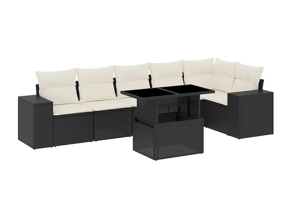 Salon de jardin 7 pcs avec coussins noir résine tressée