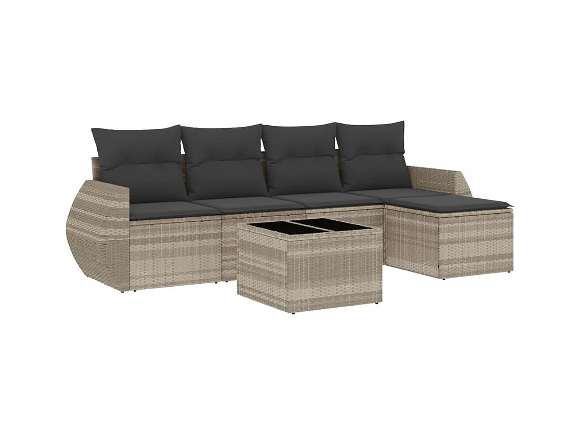 Salon de jardin 6 pcs avec coussins gris clair résine tressée
