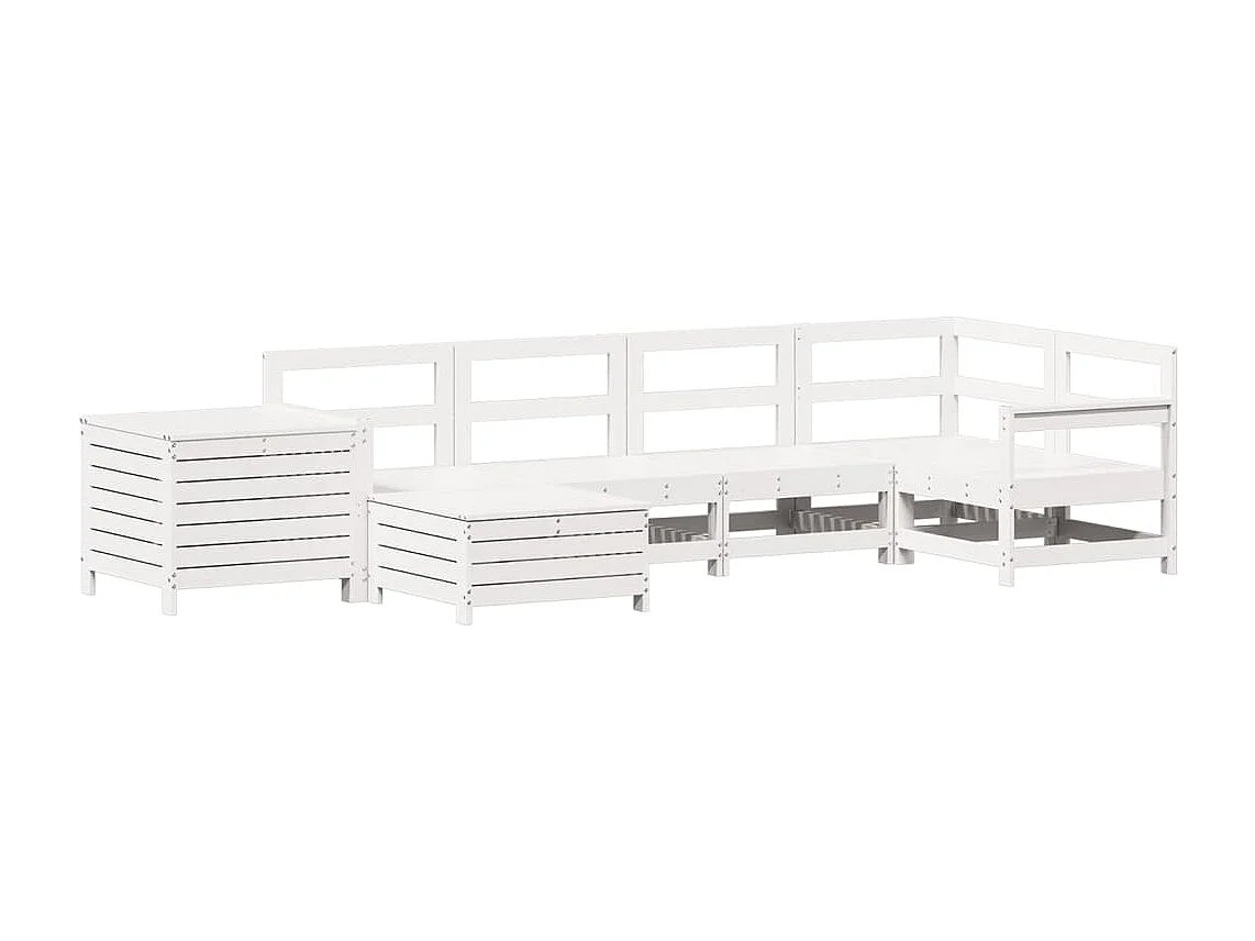 Salon de jardin 7 pcs blanc bois de pin massif