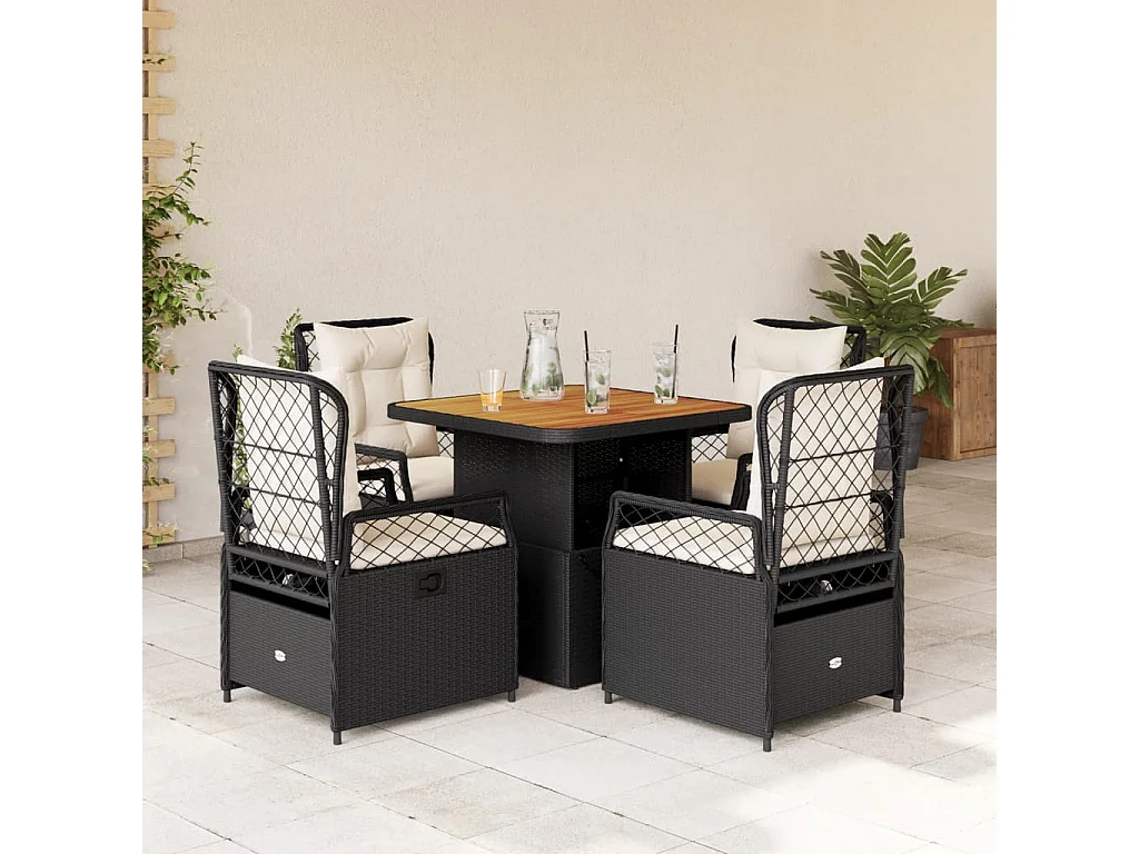 Ensemble à manger de jardin coussins 5pcs Noir Résine tressée