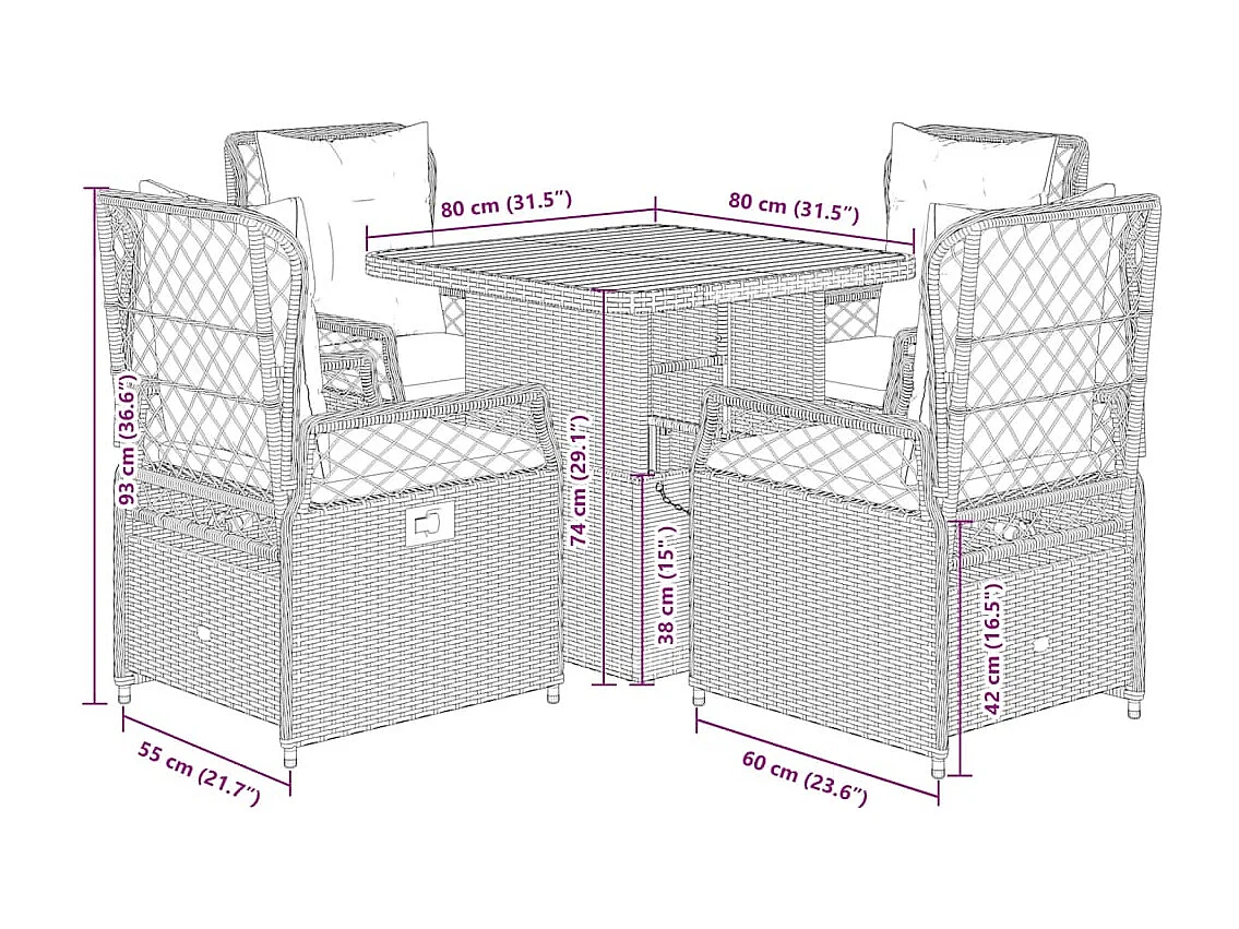 Ensemble à manger de jardin coussins 5pcs Noir Résine tressée