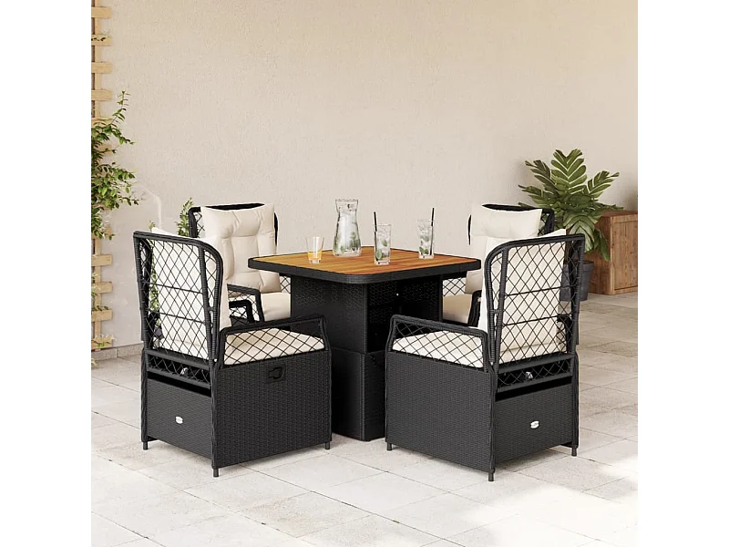 Ensemble à manger de jardin coussins 5pcs Noir Résine tressée