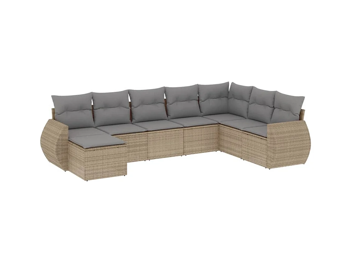 8-delige Loungeset met kussens poly rattan beige