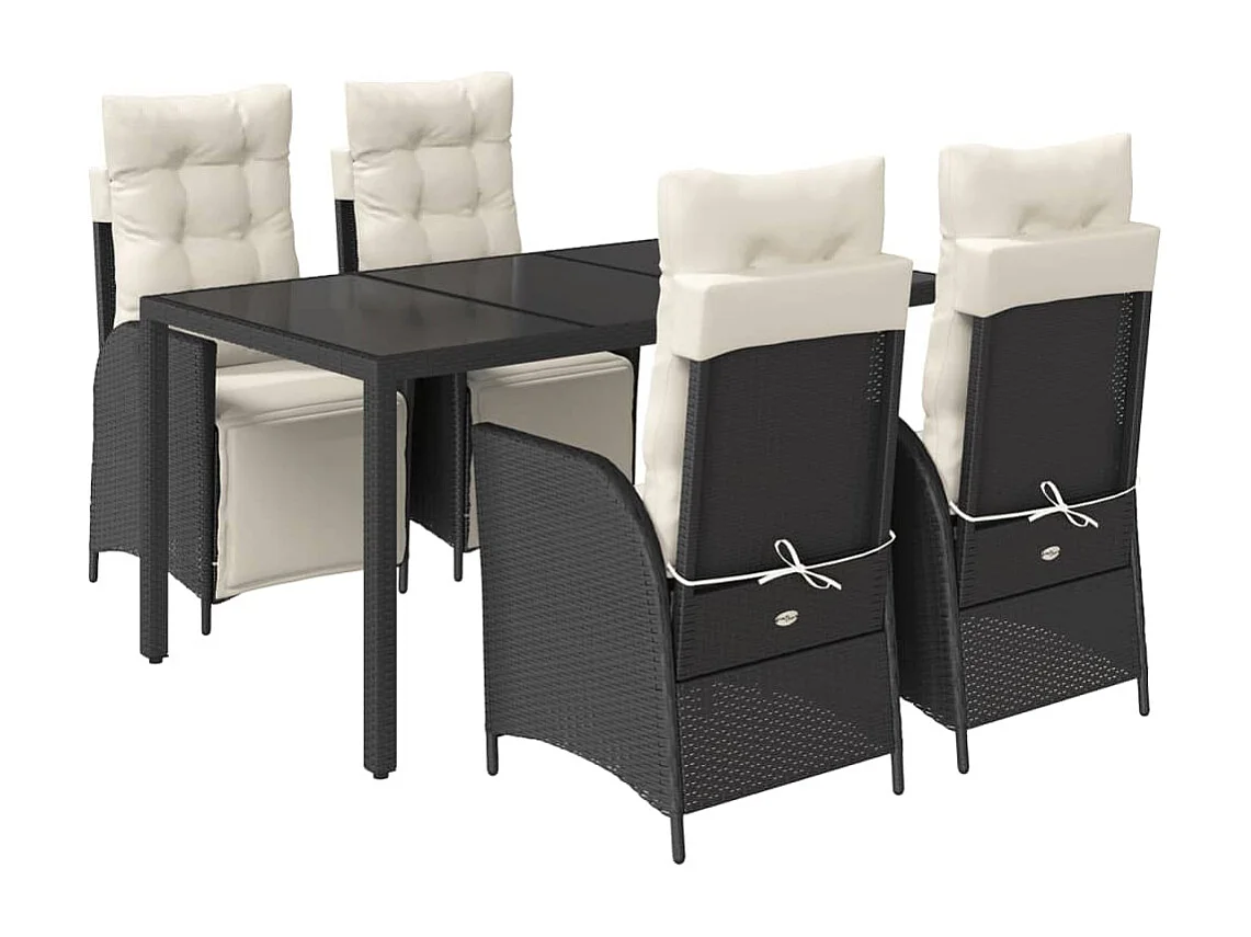 5-tlg. Garten-Essgruppe mit Kissen Schwarz Poly Rattan