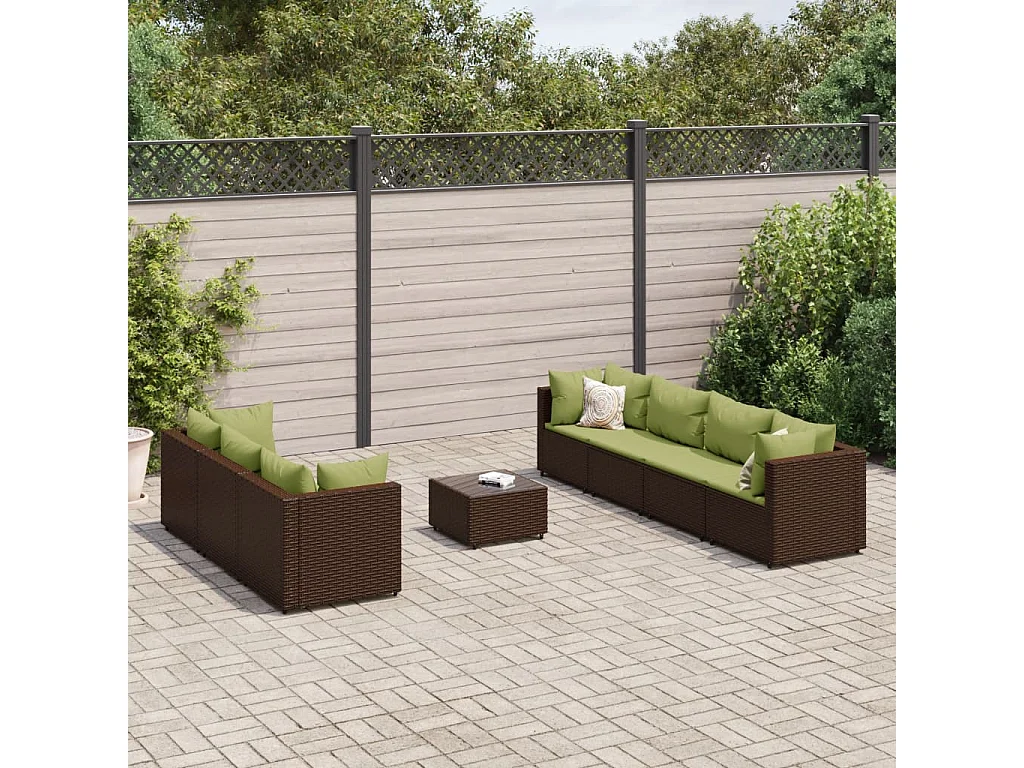 8-tlg. Garten-Lounge-Set mit Kissen Braun Poly Rattan
