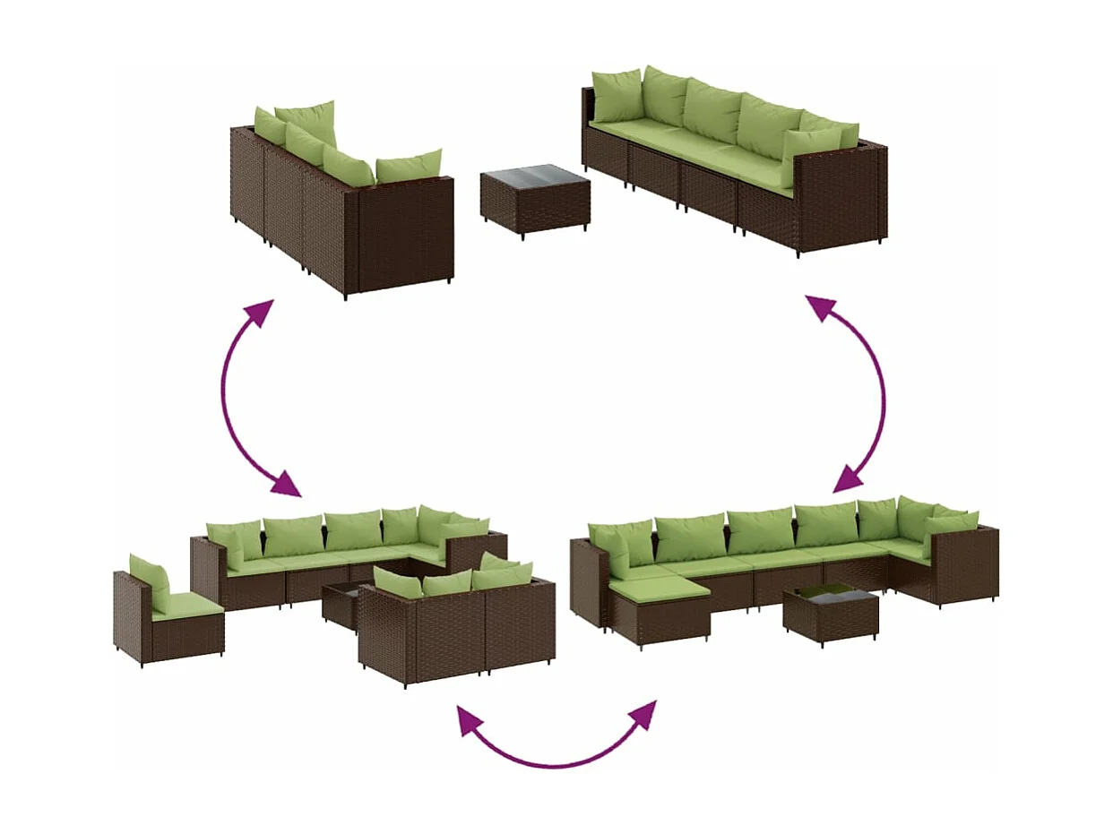 8-tlg. Garten-Lounge-Set mit Kissen Braun Poly Rattan