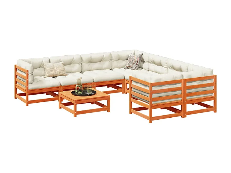 Set Divani Giardino 9 pz con Cuscini Marrone Cera Massello Pino