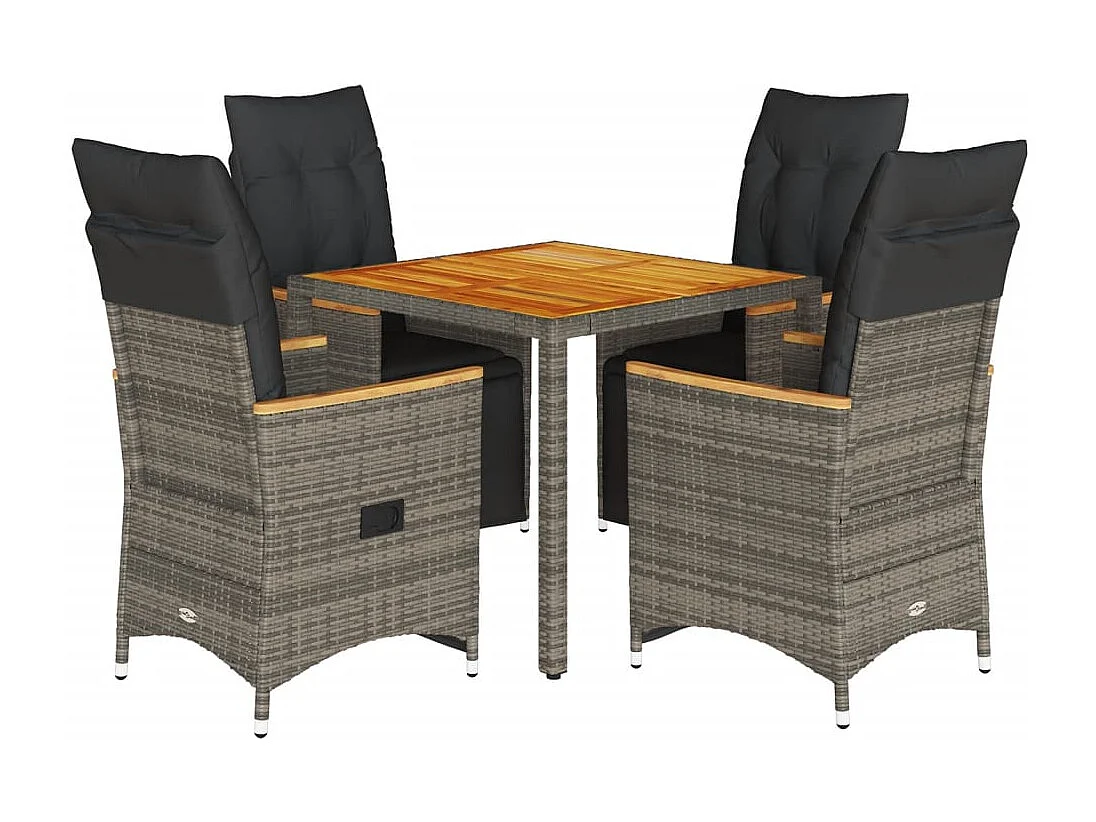 Set Bistrò da Giardino 5 pz con Cuscini in Polyrattan Grigio