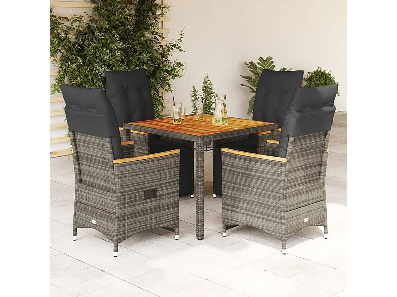 Set Bistrò da Giardino 5 pz con Cuscini in Polyrattan Grigio