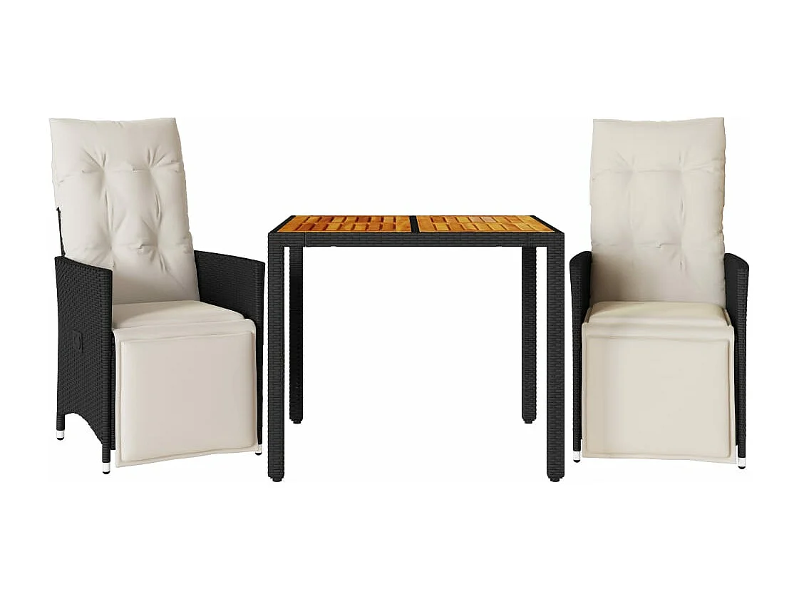 Ensemble de bistro 3 pcs avec coussins noir résine tressée