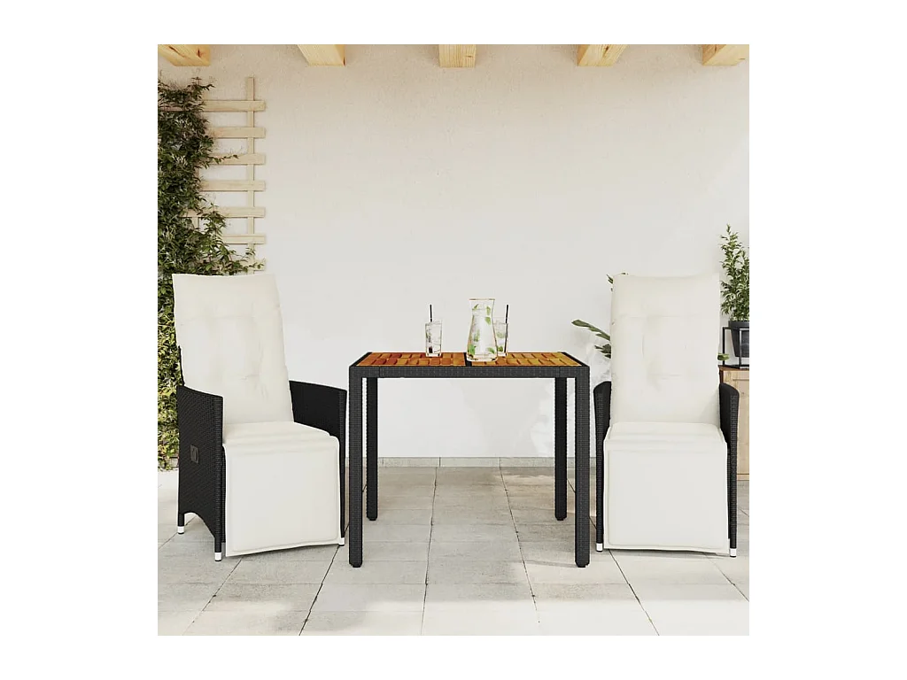 Set da Bistrò 3 pz con Cuscini Nero in Polyrattan
