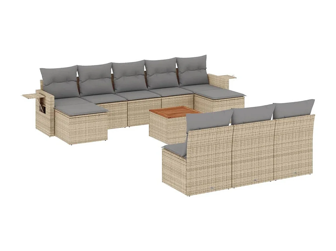 Set Divano da Giardino 11 pz con Cuscini Beige Misto Polyrattan