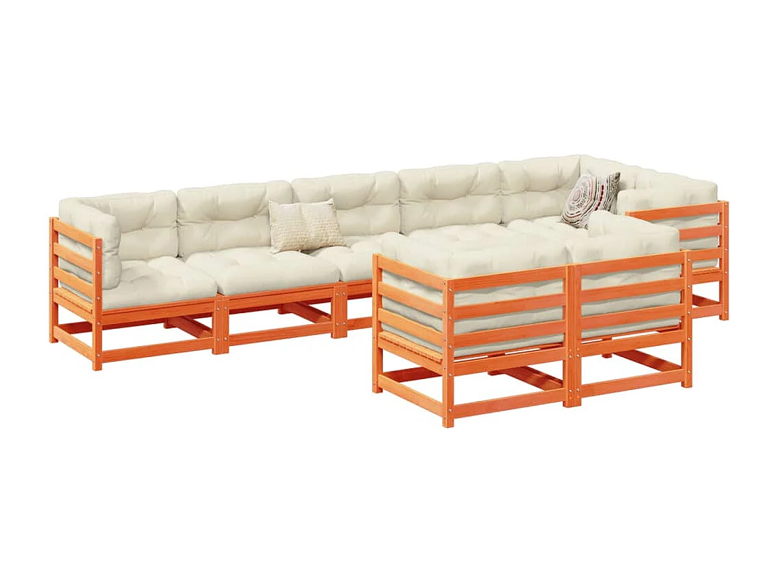 Set Divani Giardino 8 pz con Cuscini Marrone Cera Massello Pino