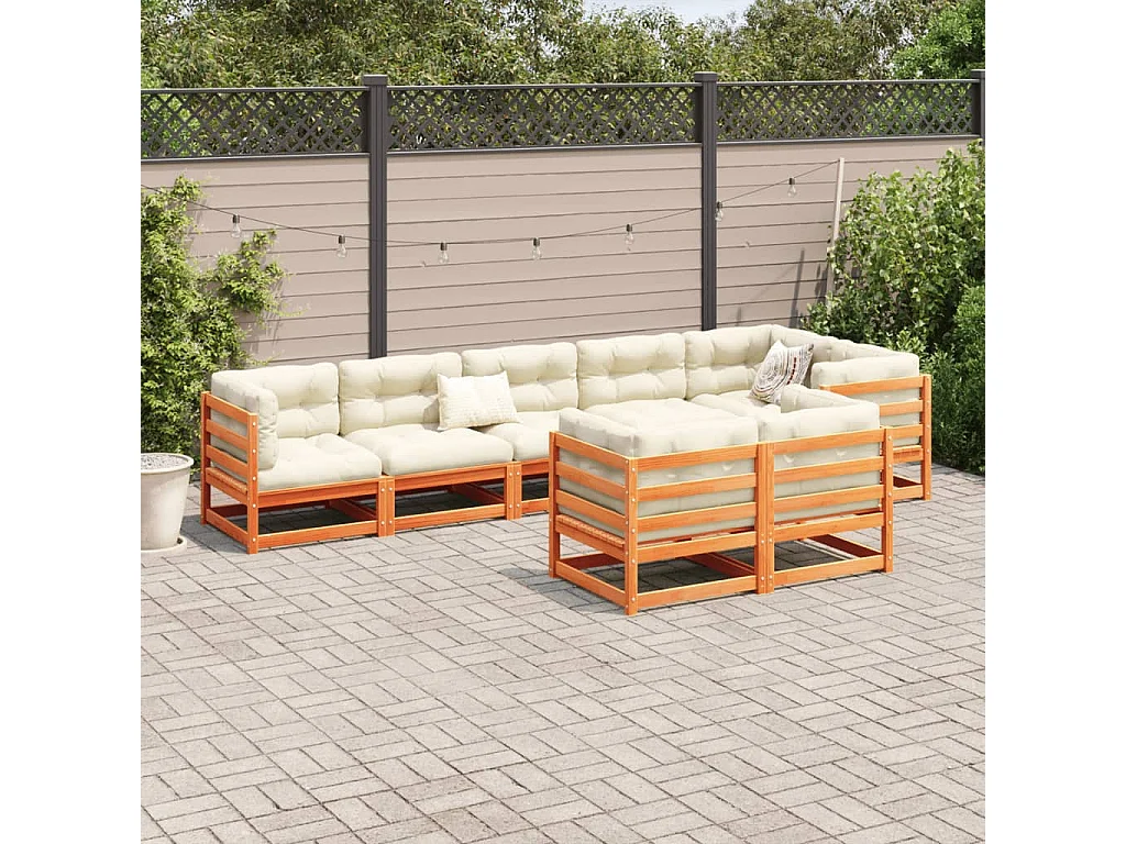 Set Divani Giardino 8 pz con Cuscini Marrone Cera Massello Pino