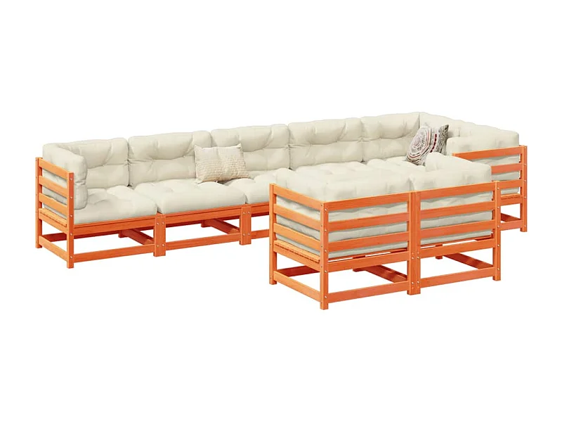 Set Divani Giardino 8 pz con Cuscini Marrone Cera Massello Pino