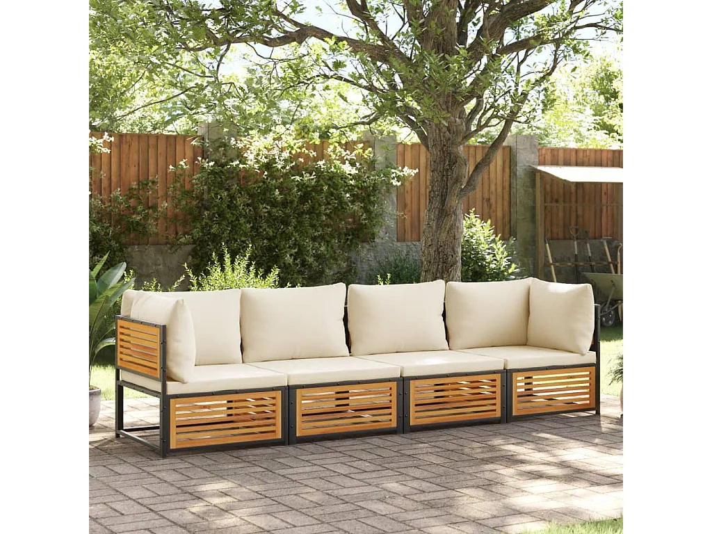 Salon de jardin avec coussins 4 pcs bois d'acacia massif