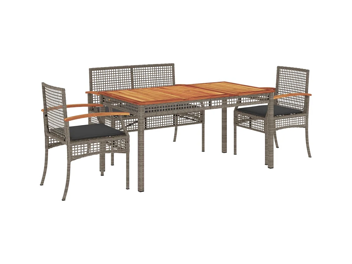 Ensemble à manger jardin 4pcs et coussins Gris Résine tressée