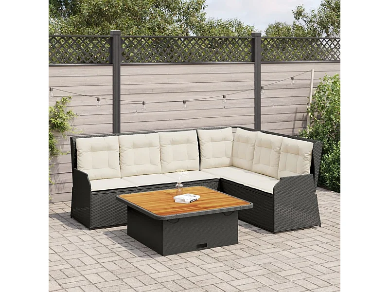 Set de muebles de jardín 5 pzas y cojines ratán sintético negro