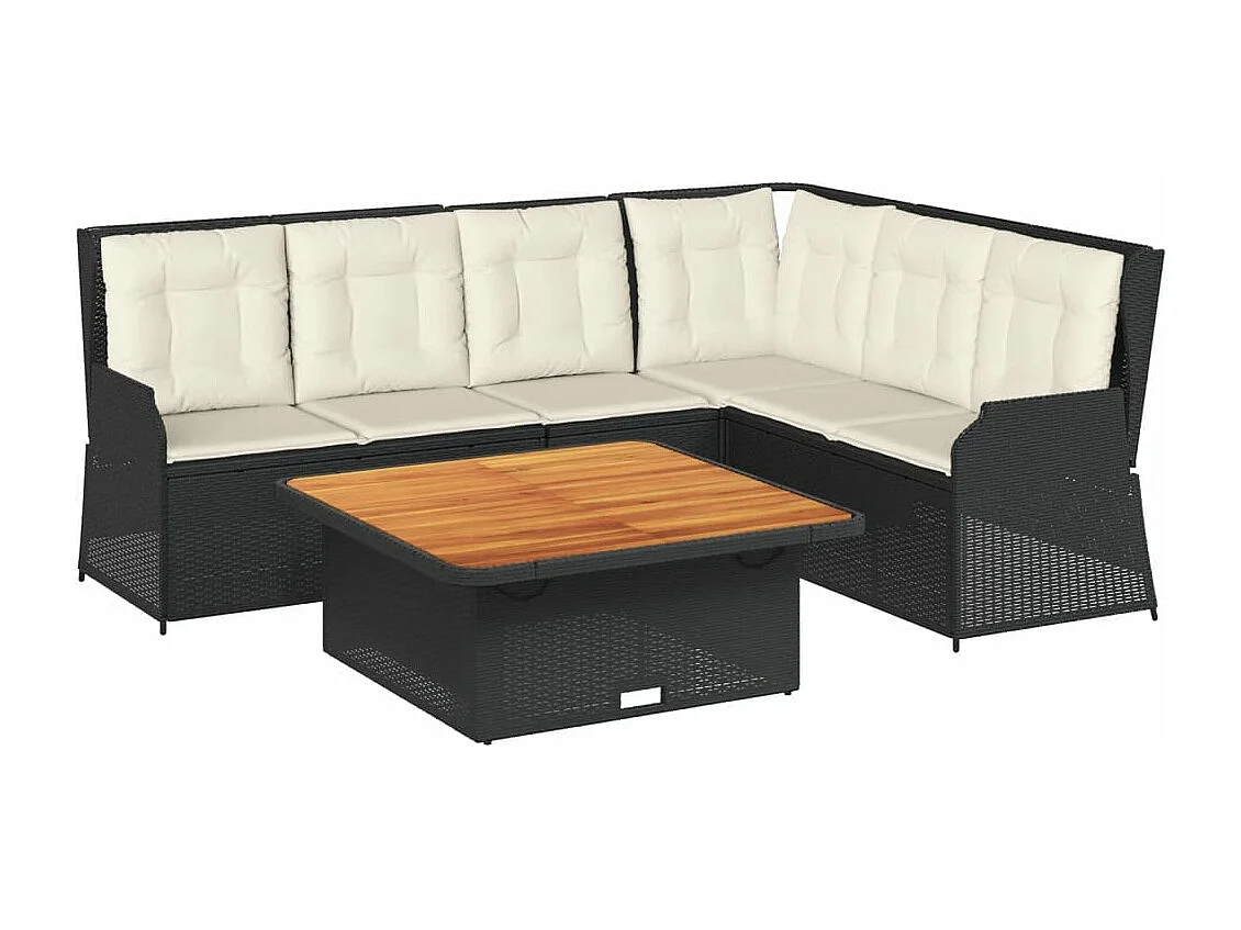 Set de muebles de jardín 5 pzas y cojines ratán sintético negro