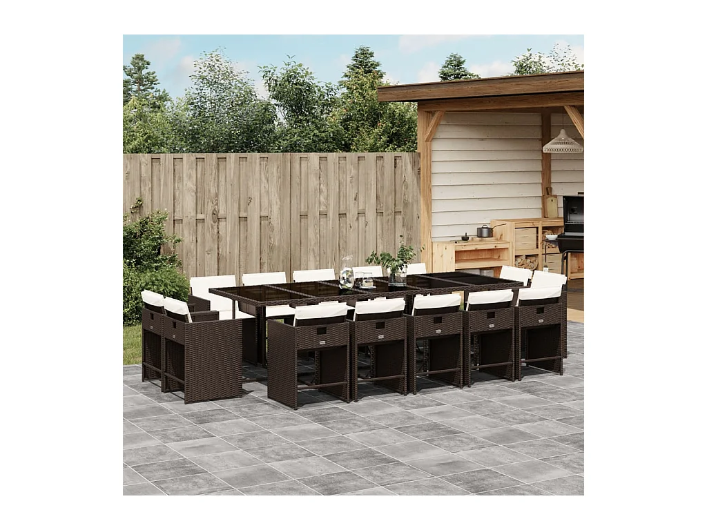 Ensemble à manger de jardin avec coussins 15 pcs marron rotin