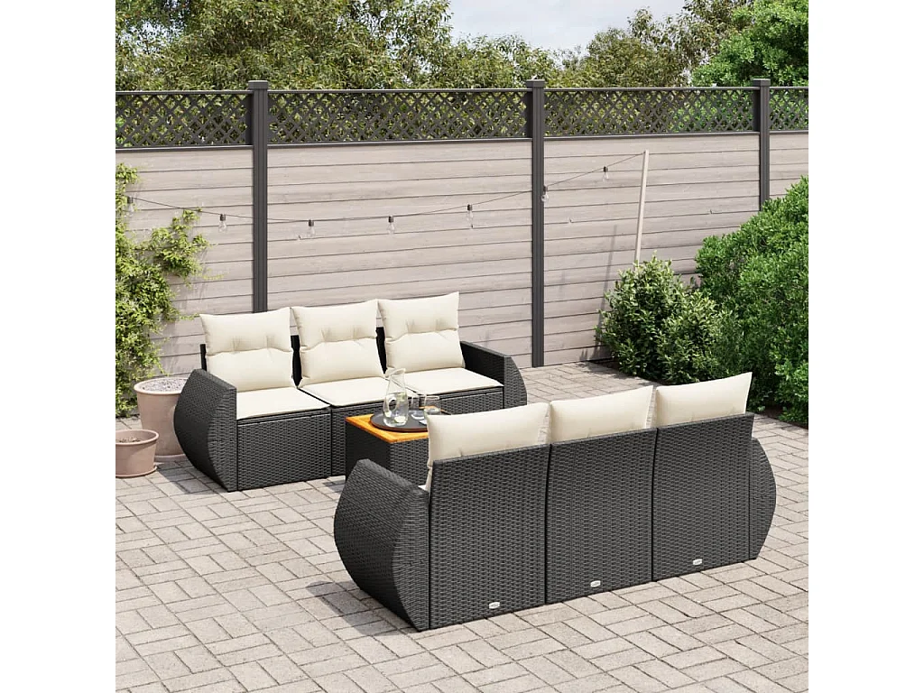 Set Divani da Giardino con Cuscini 7pz Nero Polyrattan