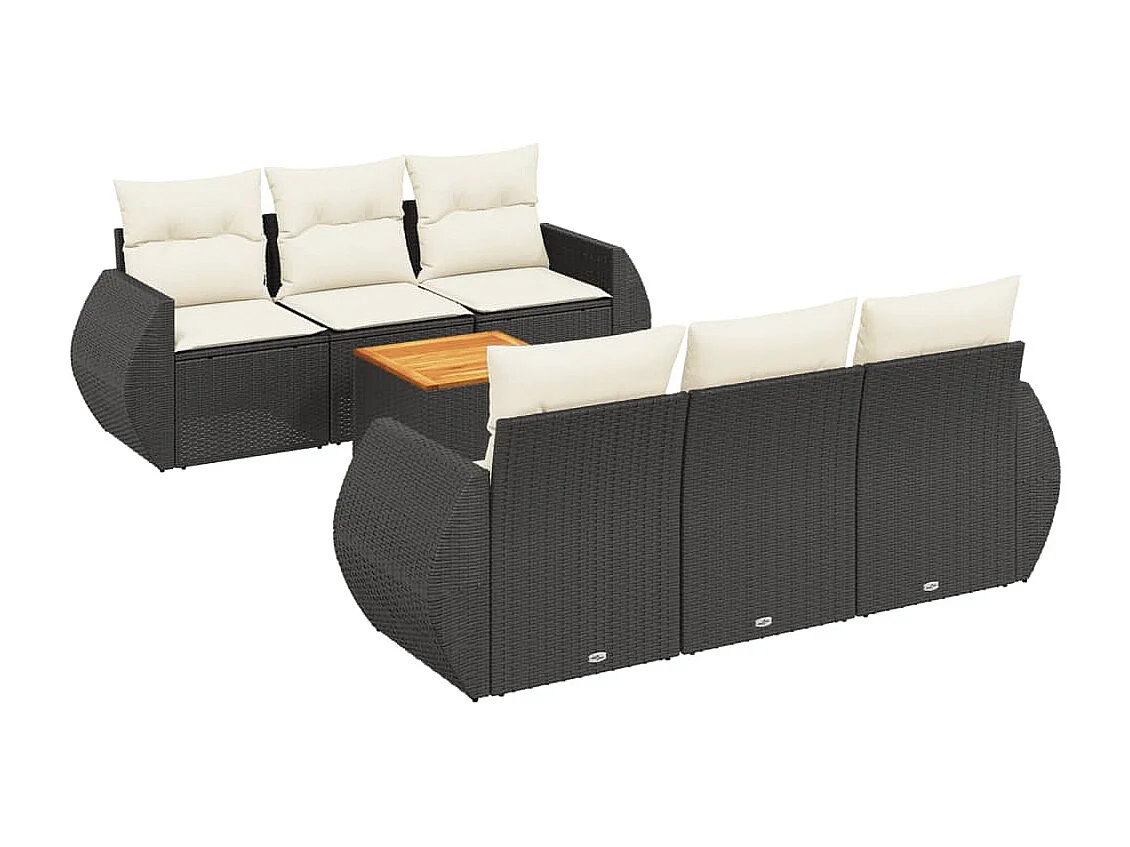 Set Divani da Giardino con Cuscini 7pz Nero Polyrattan
