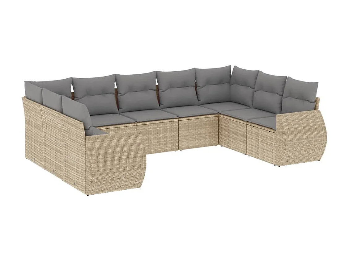 Salon de jardin avec coussins 9 pcs beige résine tressée