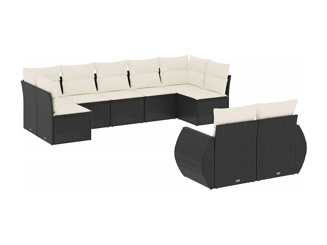 Set Divani da Giardino 9 pz con Cuscini Nero in Polyrattan