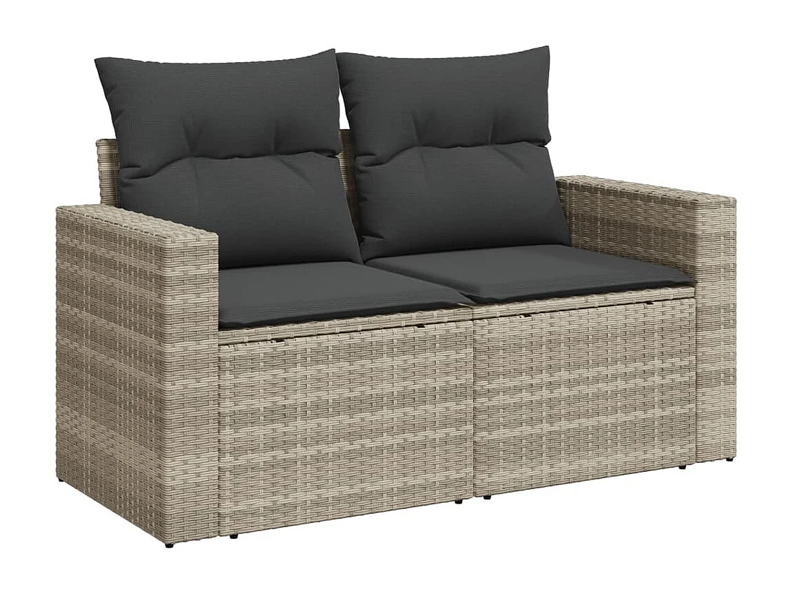 10-delige Loungeset met kussens poly rattan lichtgrijs