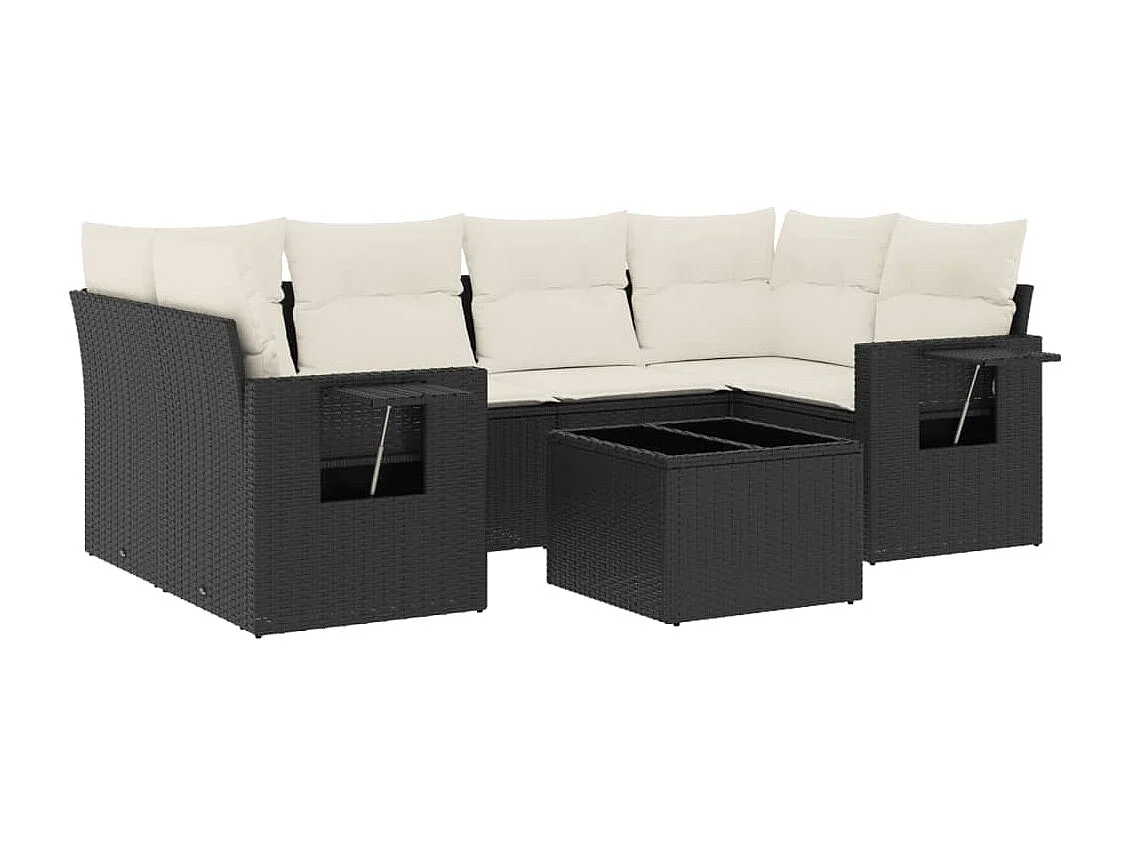 Set Divani da Giardino con Cuscini 7pz Nero Polyrattan