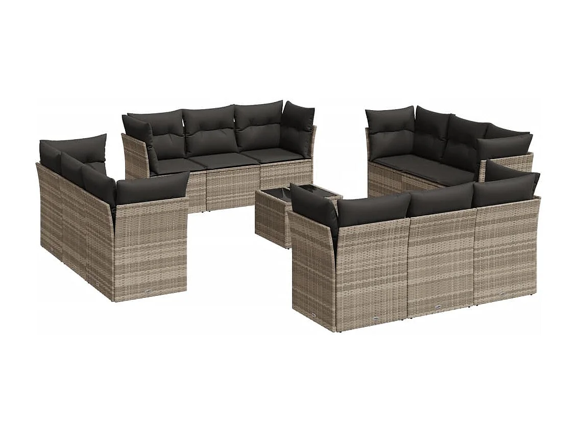 13-tlg. Garten-Sofagarnitur mit Kissen Hellgrau Poly Rattan