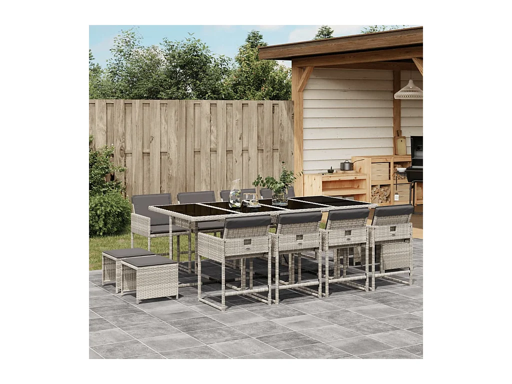 Ensemble à manger de jardin et coussins 13 pcs gris clair rotin
