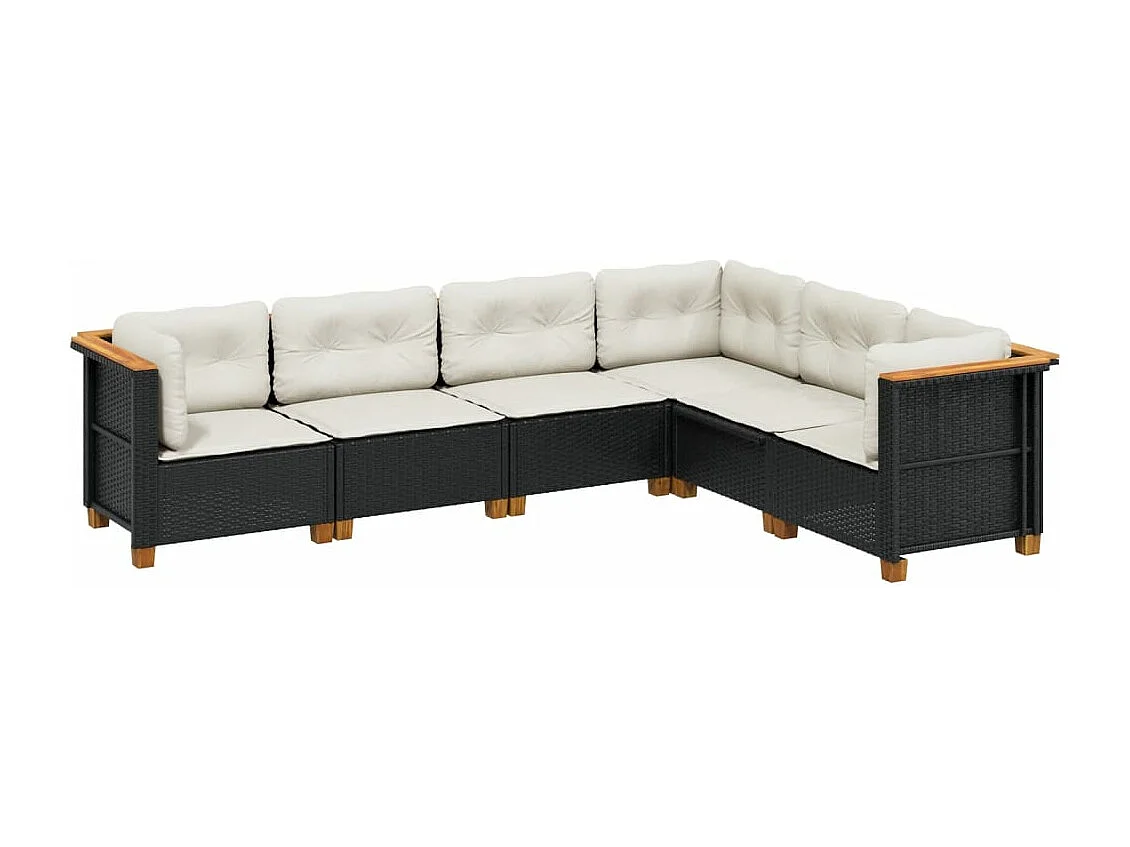 Salon de jardin 6 pcs avec coussins noir résine tressée