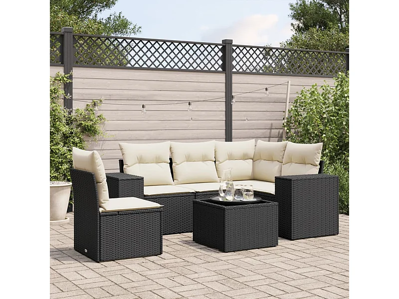Set Divano da Giardino 6 pz con Cuscini Nero in Polyrattan