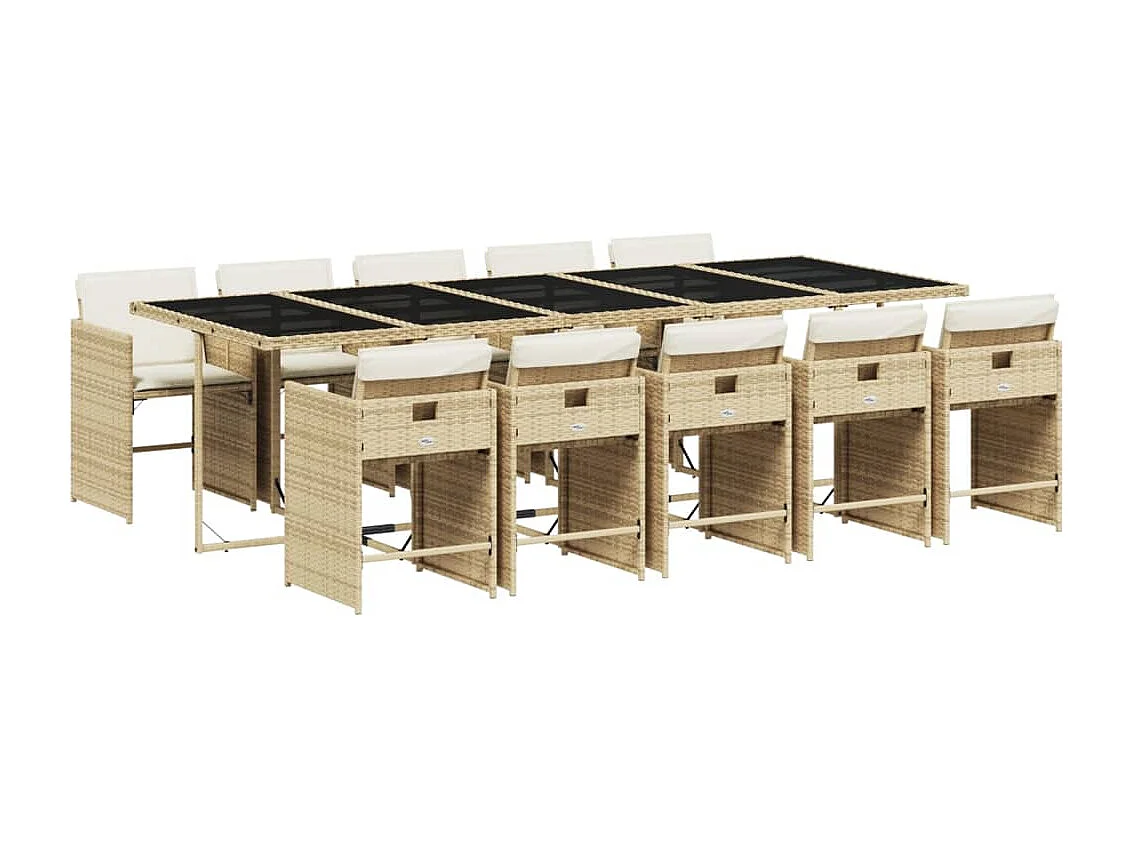 Ensemble à manger de jardin et coussins 11 pcs beige poly rotin