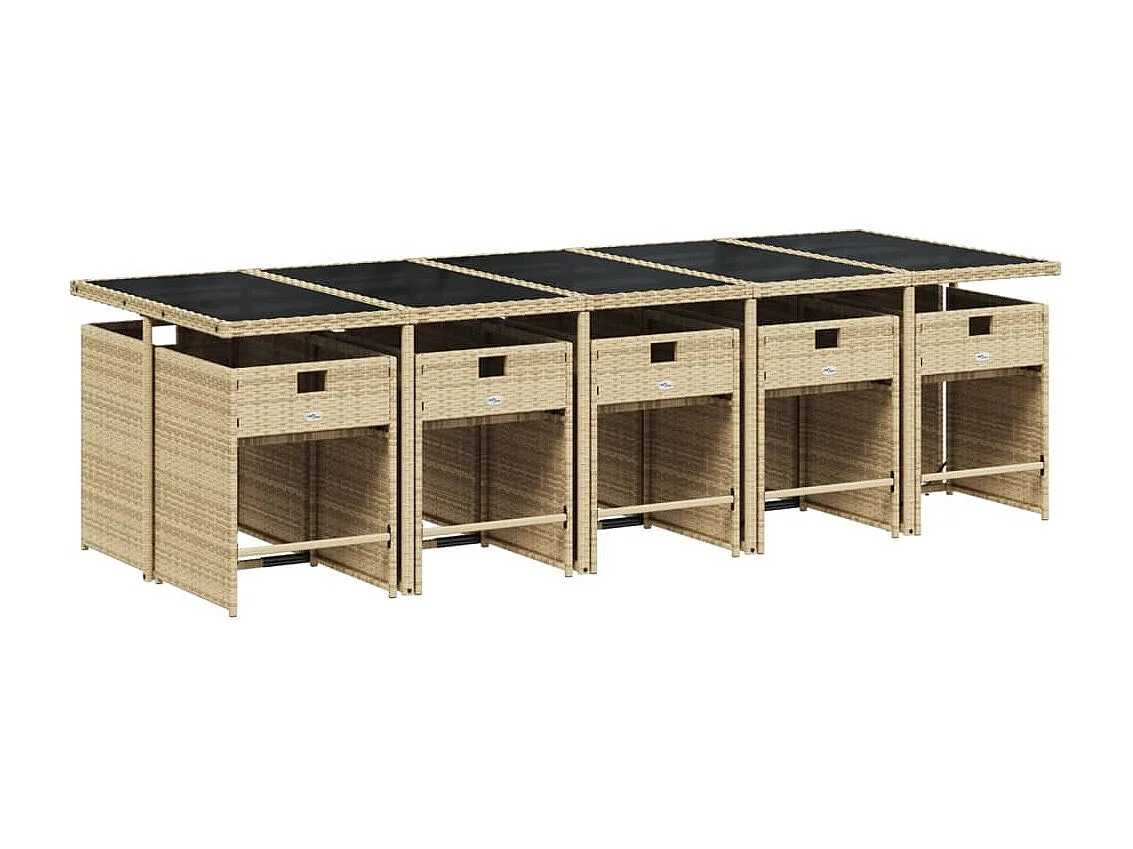 Ensemble à manger de jardin et coussins 11 pcs beige poly rotin