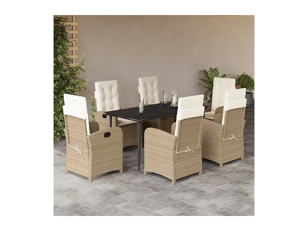 Ensemble à manger de jardin et coussins 7 pcs beige poly rotin