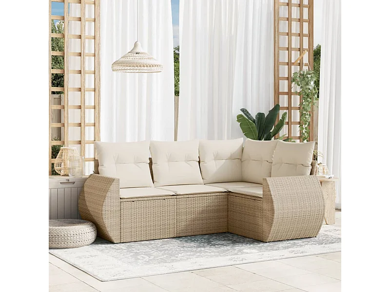 Salon de jardin avec coussins 4 pcs beige résine tressée