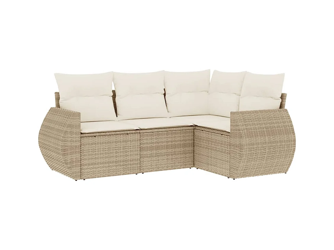 4-tlg. Garten-Sofagarnitur mit Kissen Beige Poly Rattan