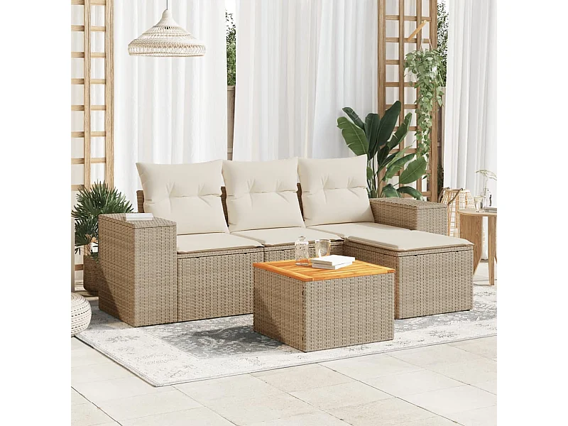 Salon de jardin avec coussins 5 pcs beige résine tressée