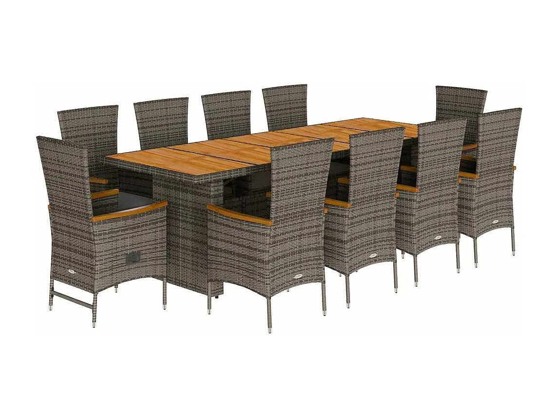 Ensemble à manger de jardin 11pcs avec coussins gris poly rotin