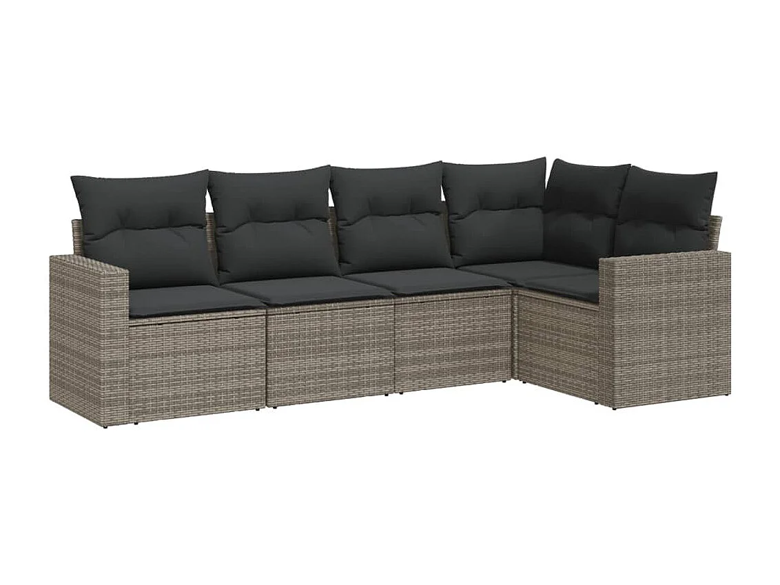 Set Divano da Giardino 5 pz con Cuscini Grigio in Polyrattan