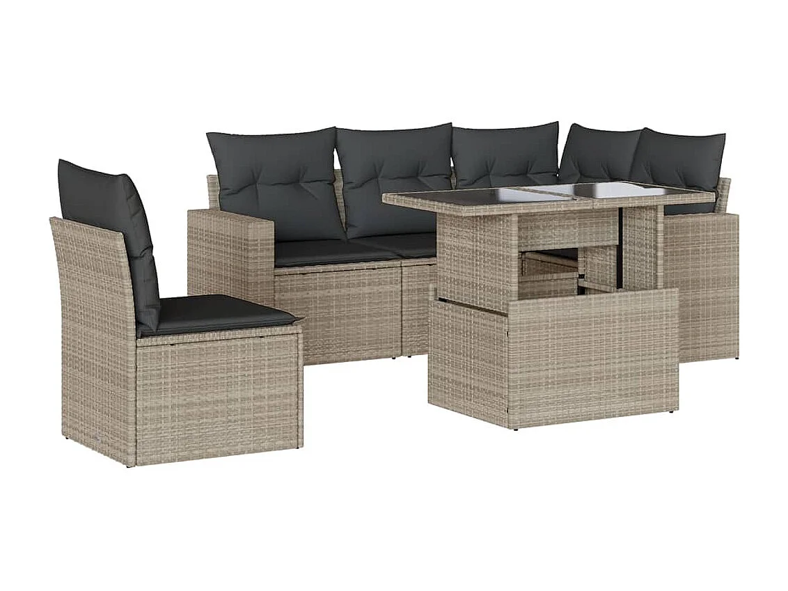 6 pcs conj. sofás jardim com almofadões vime PE cinzento-claro