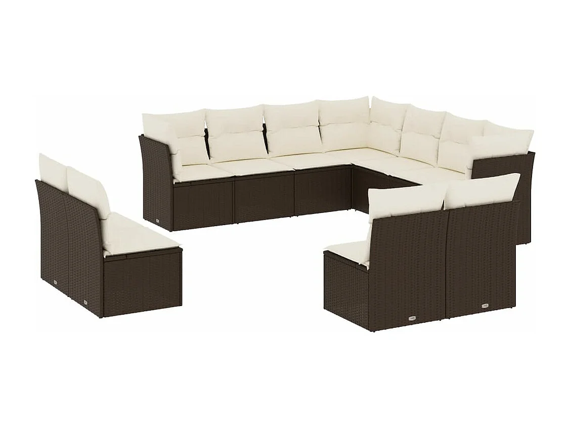 Set Divani da Giardino 11 pz con Cuscini Polyrattan Marrone