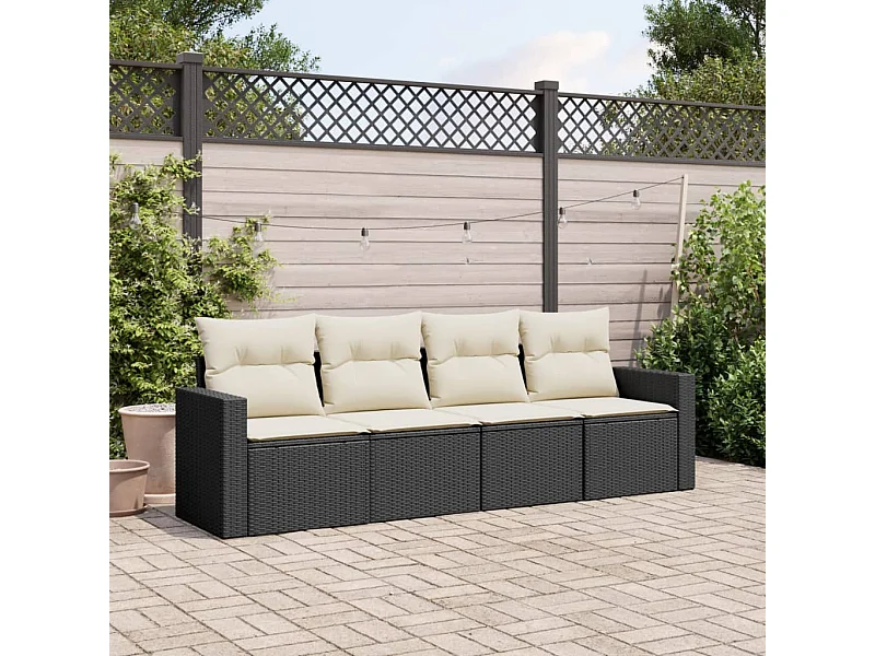 Set Divani da Giardino 4 pz con Cuscini Nero in Polyrattan