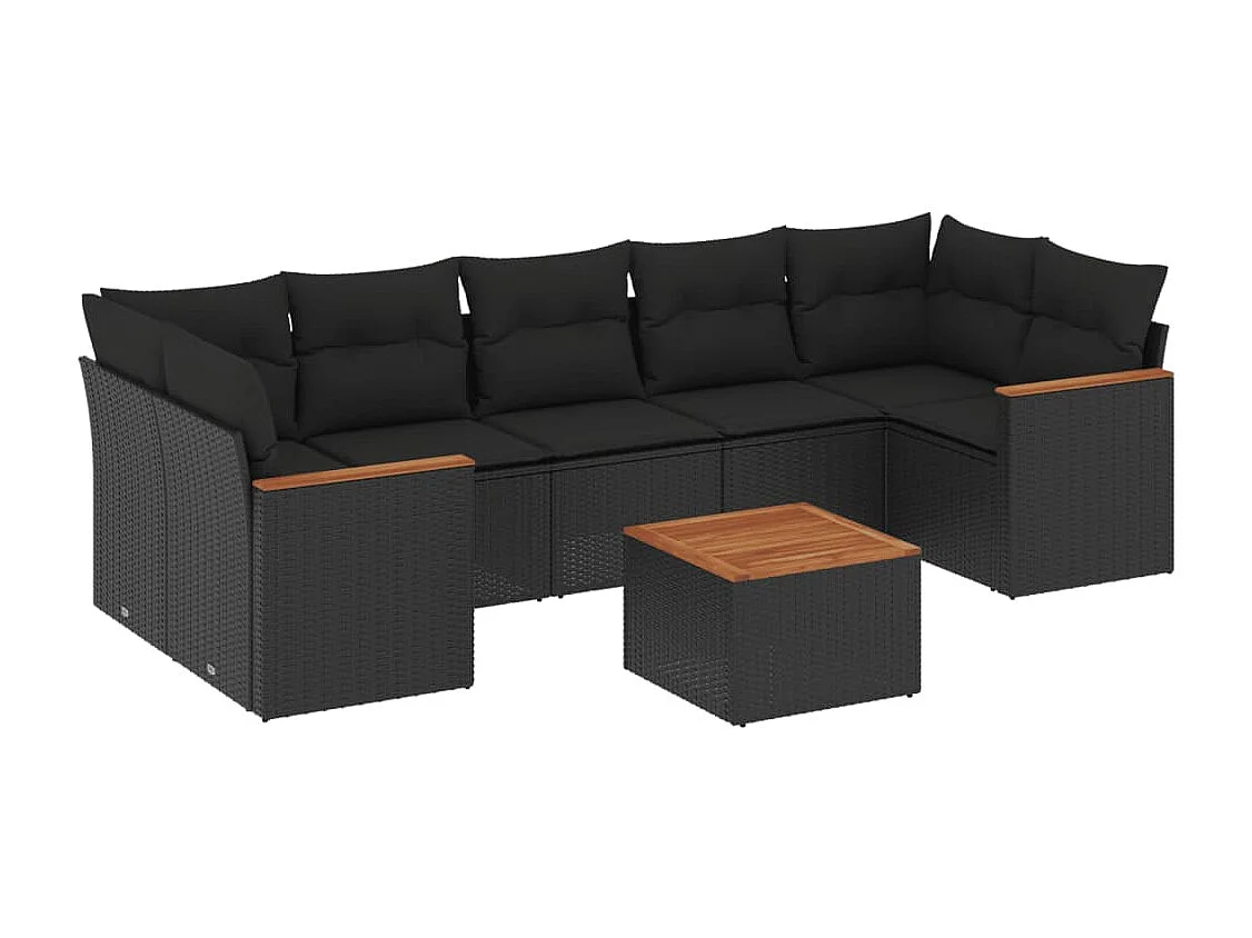 Set Divani da Giardino con Cuscini 8 pz Nero in Polyrattan